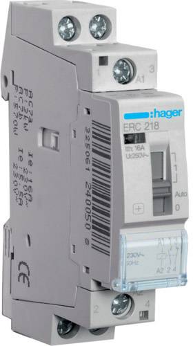 3250612400492 - Installationsschütz 16A 230V AC 230V AC 1S 1Ö 1100W AGL 570VA LL 1TE ERC218 - Hager