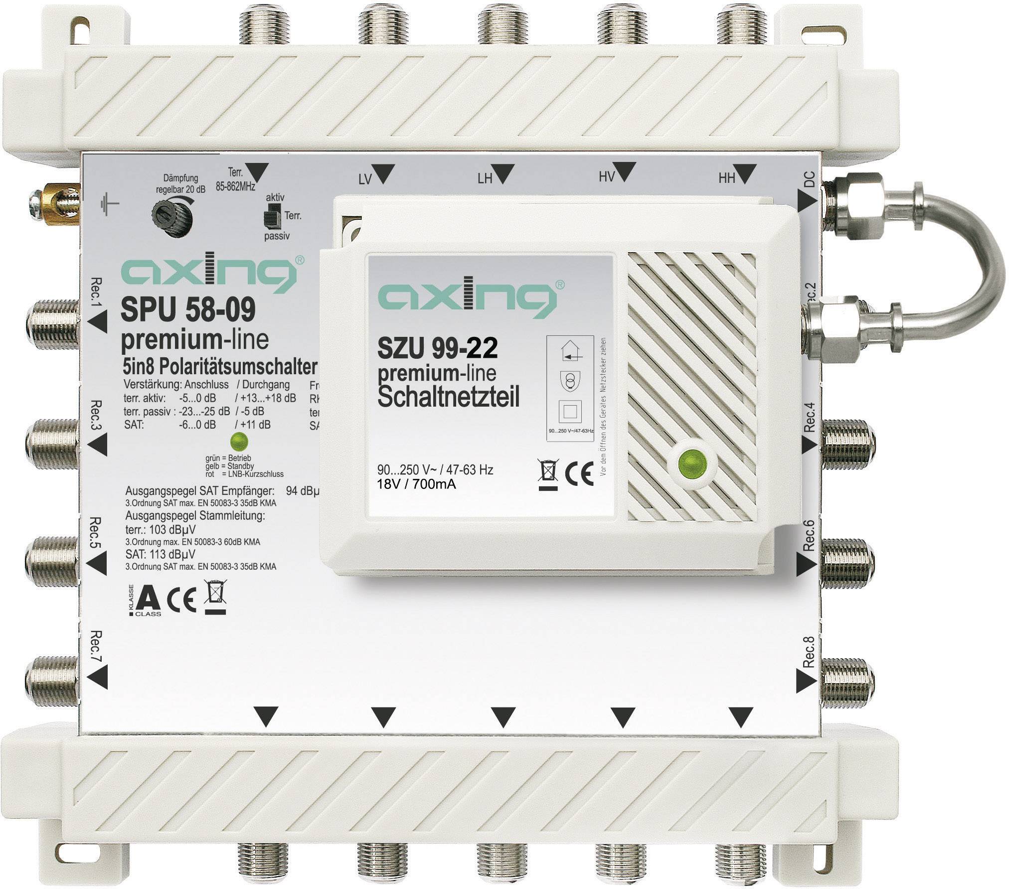 AXING Multischalter 5in8 aktiv SPU 58-09 Rückkanaltauglich, kaskadierbar