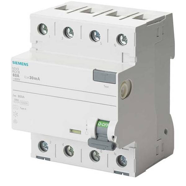 Siemens FI-Schalter 4x25A 5SV33426 Typ A 25A 3+N-pol 30mA 400V 4TE