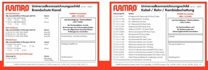 4250586102315 - Flamro 14000 Kennzeichnungsschild fFLAMRO Brandschutzsysteme Universal