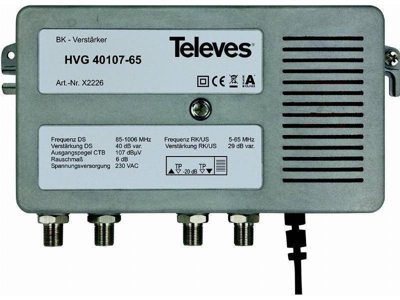 4031136071561 - Televes BK-Guss-Verstärker HVG40107-65 40dB CTB 107dB 5-1006MHz RK 28dB