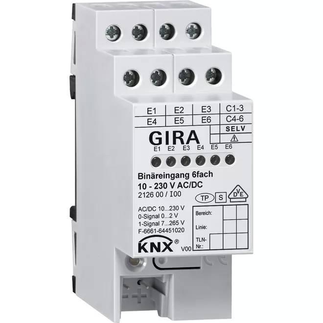 GIRA 212600 Binäreingang 6fach 10-230V AC/DC KNX REG