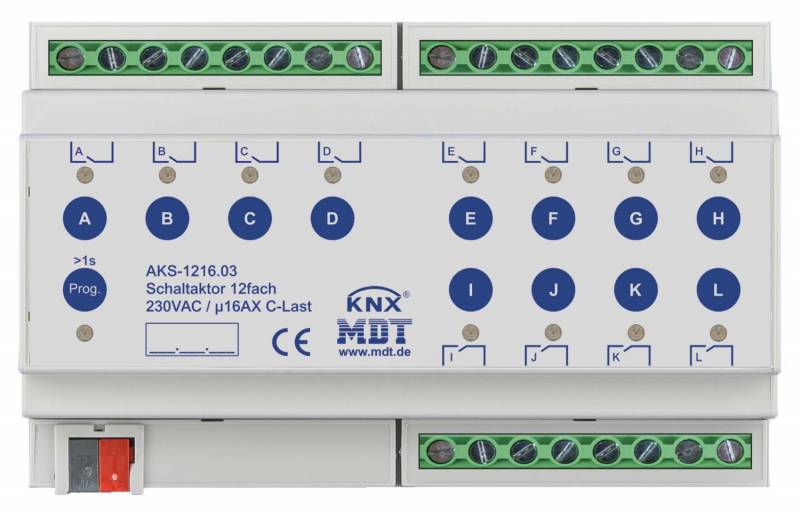 4251916130350 - Mdt Technologies - Schaltaktor knx reg 8TE 12Ausg 16A 2500W Bussystem knx 230V AKS-121603