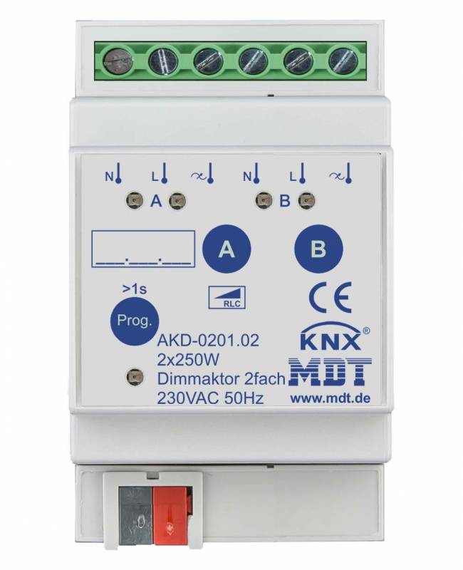 MDT AKD-0201.02 Dimmaktor 2fach 4TE REG 250W 230VAC m.Wirkleistungsmessung