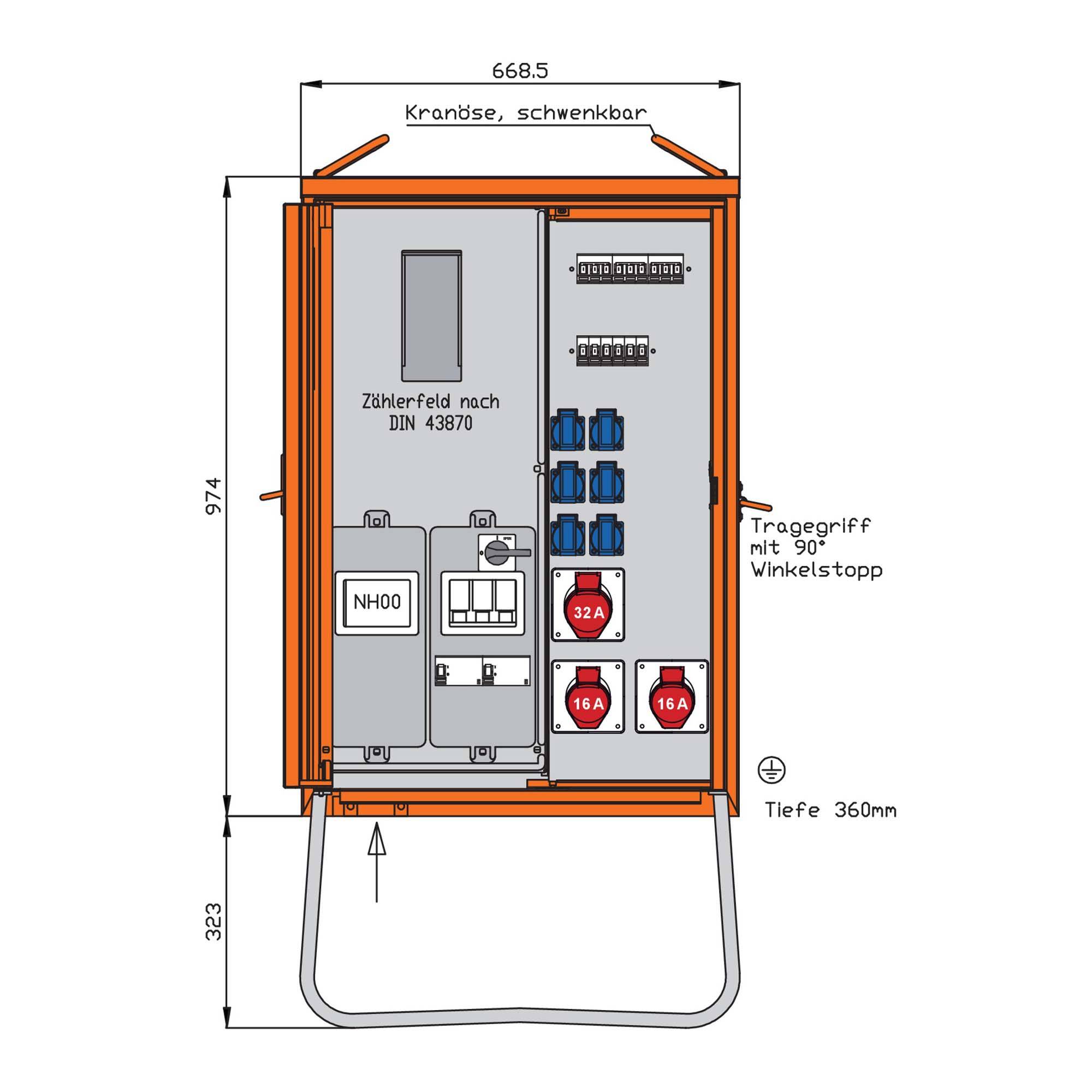 Walther Anschl.vert.schrank WAV0131R1 44kVA Zählerpl.RCD Typ B u.RCD Typ A 9