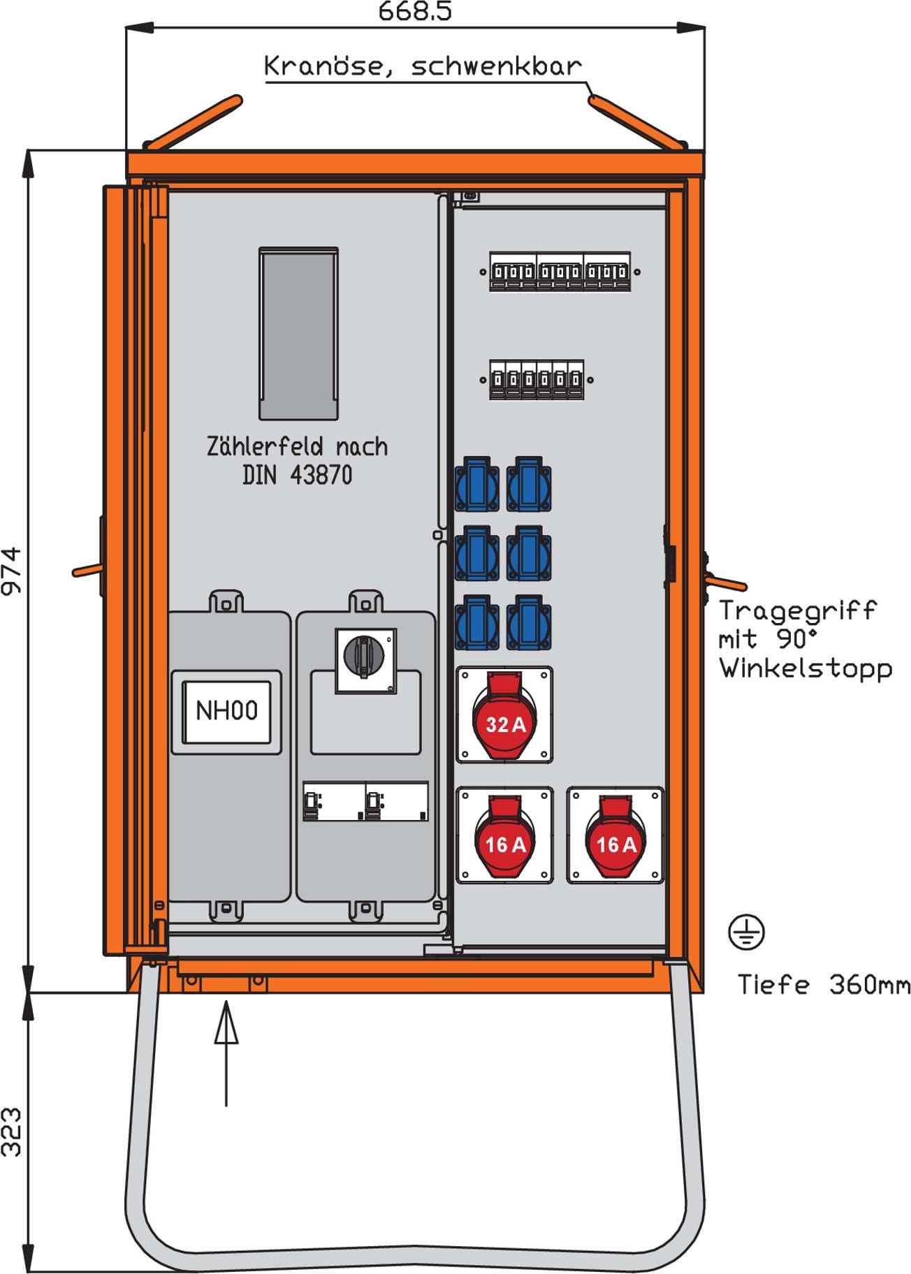 Walther Anschlussverteiler WAV0131BR1 44kVA Zählerpl.NH-Abgang RCD TypB 3