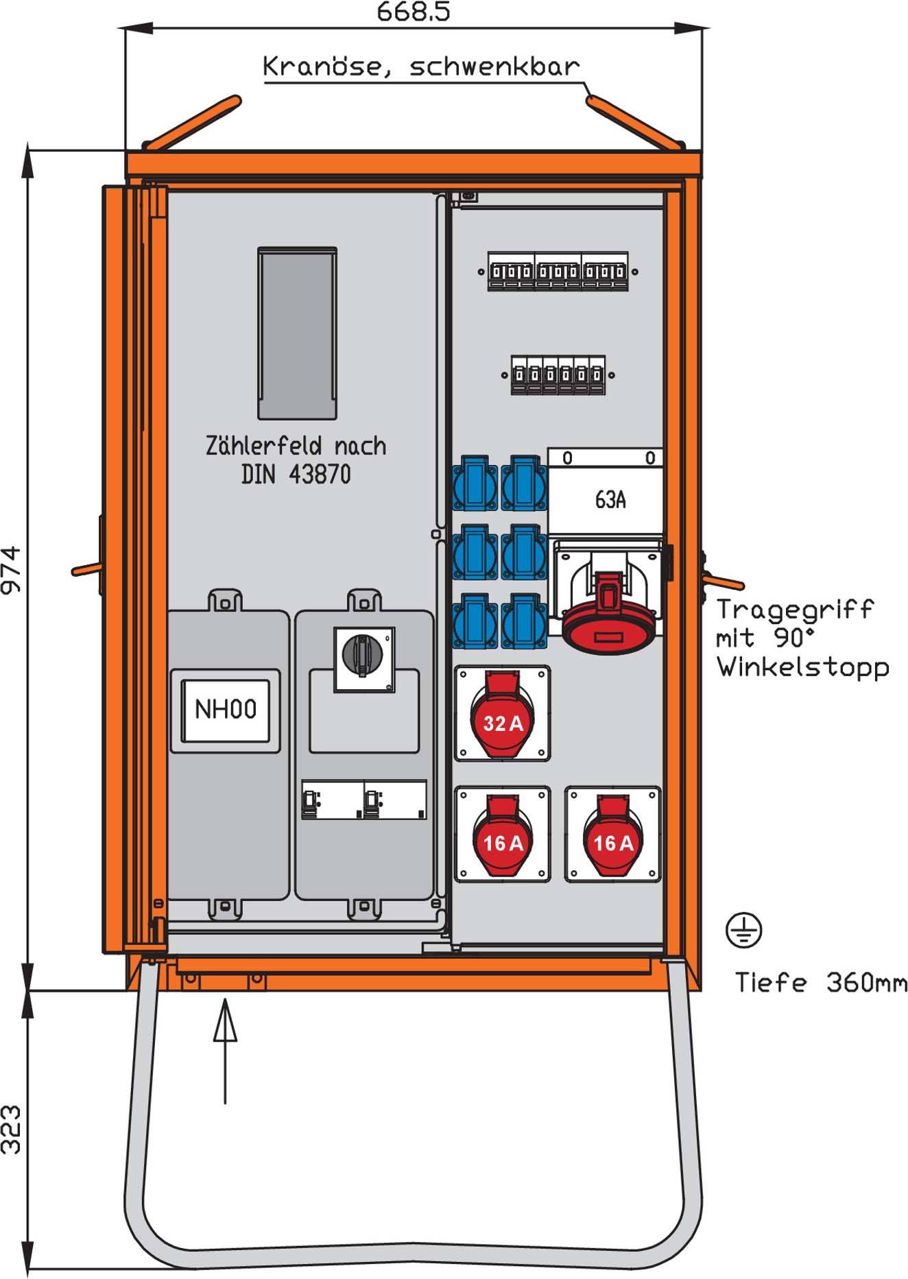 4015609068807 - Walther Anschlvertschrank WAV0170BR1 44kVA Zählerpl2 RCDs Typ B 9 LS 4