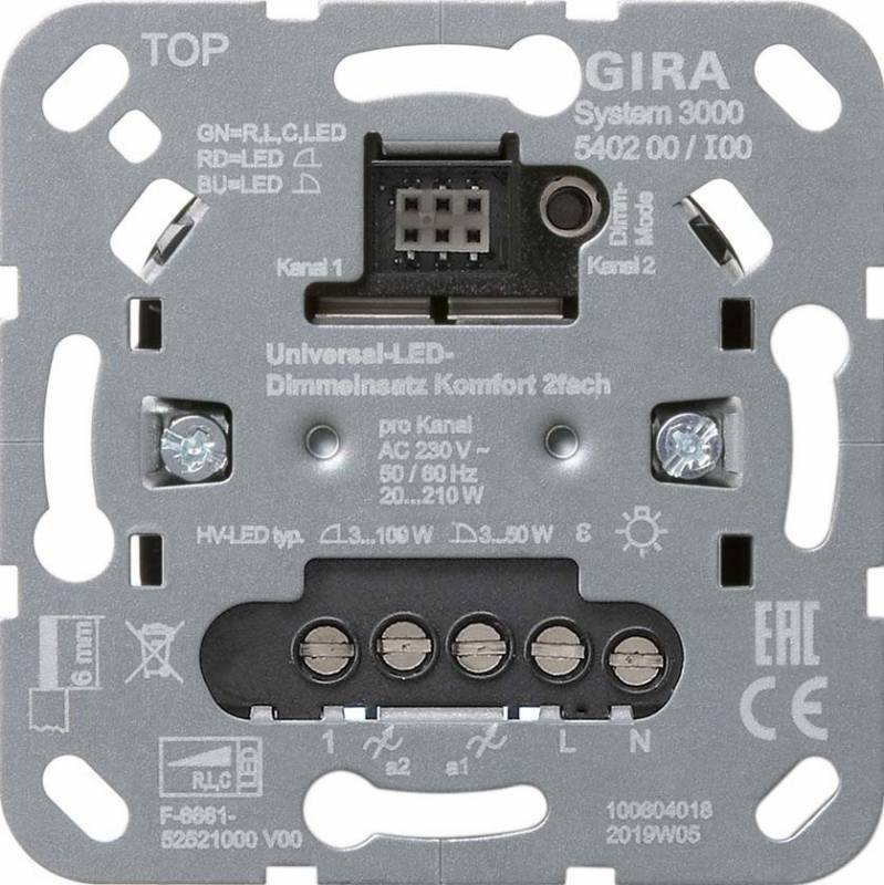 GIRA 540200 S3000 Uni-LED-Dimmeinsatz Komfort 2fach Einsatz