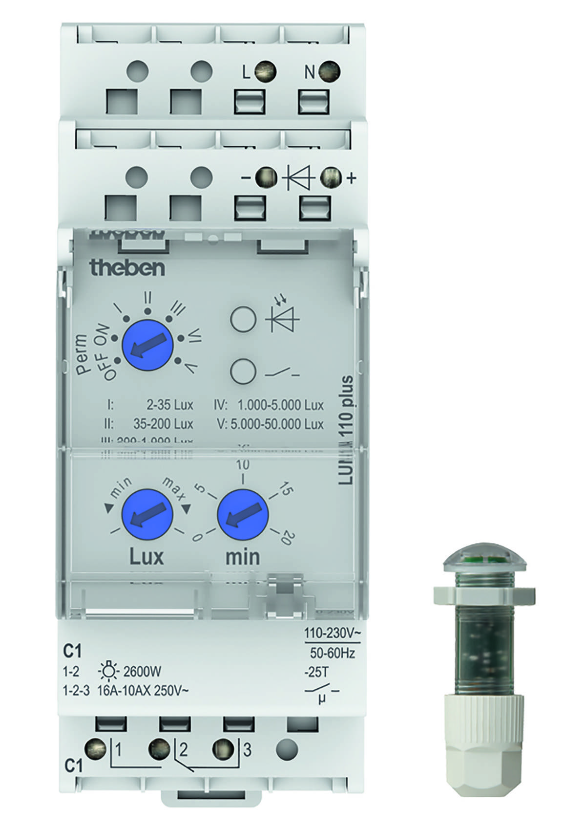 THEB Dämmerungsschalter LUNA110plusEL 2-50000lx 0-20min 1K Einbaulichtsensor