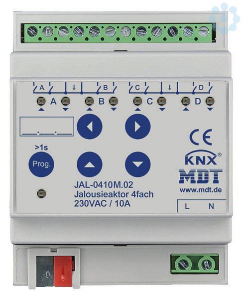 MDT Jalousieaktor 4-fach mit Fahrzeitmessung 4TE REG 10A 230VAC JAL-