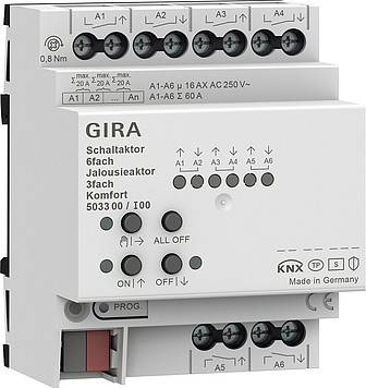 GIRA 503300 Schalt-/Jalousieaktor 6/3fach 16A REG Komfort KNX Secure