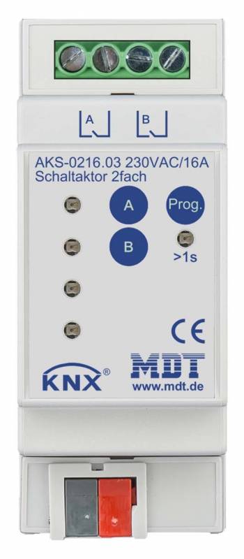 4251916130299 - MDT AKS-021603 Schaltaktor 2fach 2TE REG 16A 230VAC C-Last Standard