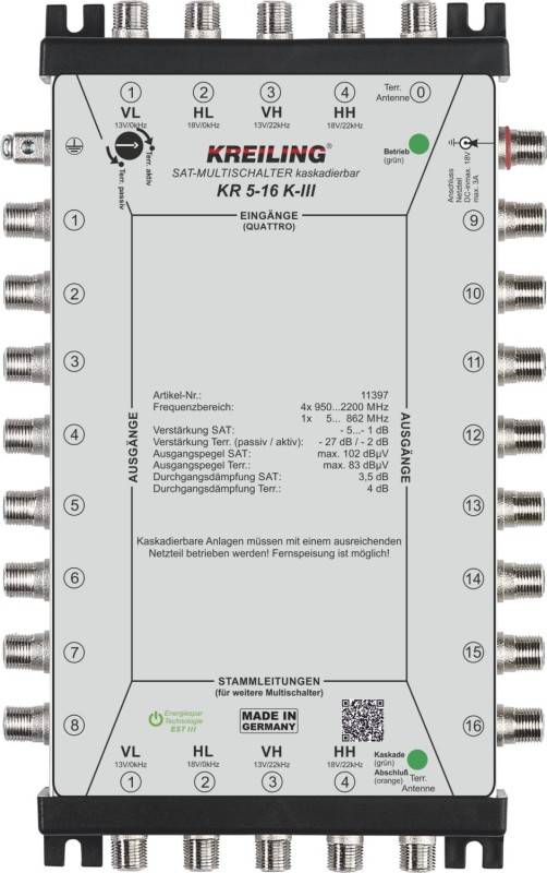 KREI KS-Multischalter KR 5-16 K-III 16TN,4+1Eing,kaskadierbar,terr.akt./pass