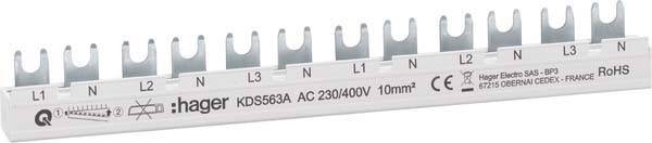 3250613710095 - Hager Phasenschiene 12 Module KDS563A 63A L1N-L2N-L3N-L1N-L2N-L3N QuickBusbar