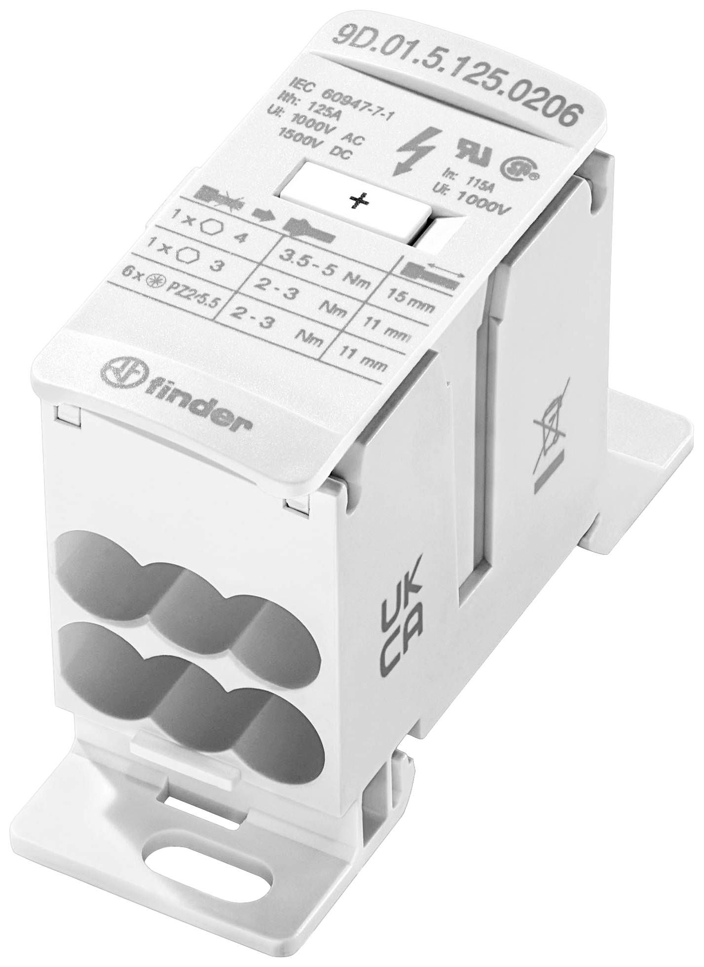 8012823444963 - 9D0151250206 Verteiler Weiß 8polig 16 mm² 125 a 1000 v ac 1500 v dc Leiter-Typ = l n - Finder