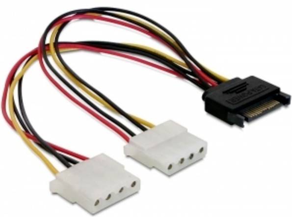 DELOCK Stromkabel SATA 15Pin -> 2x Molex 4Pin St/Bu 0.20m - 65159