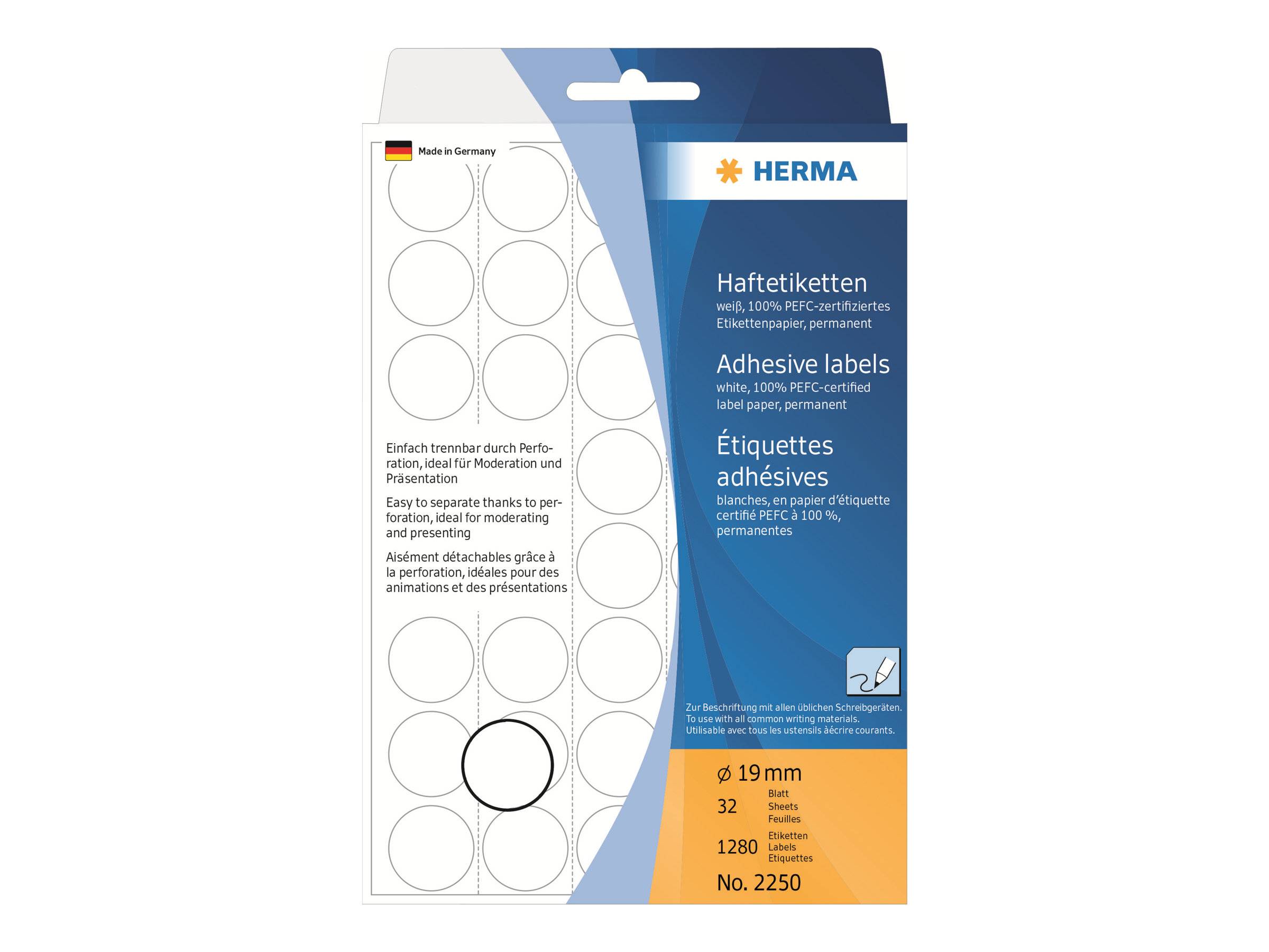 HERMA Vielzwecketiketten weiß 19 mm rund Papier 1280 St.