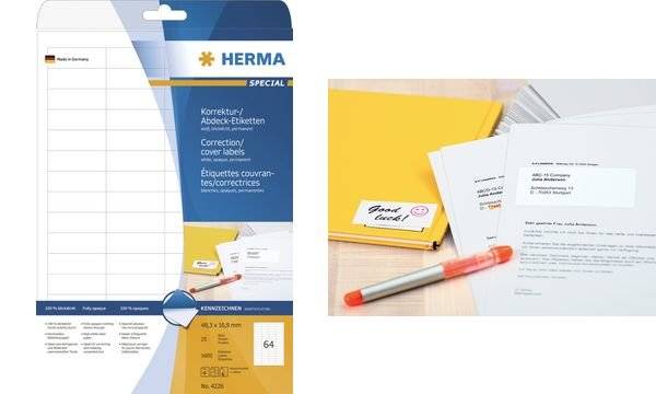 HERMA Abdecketik. A4 weiß 64,6x33,8 mm Papier opak 600 St. - 4227