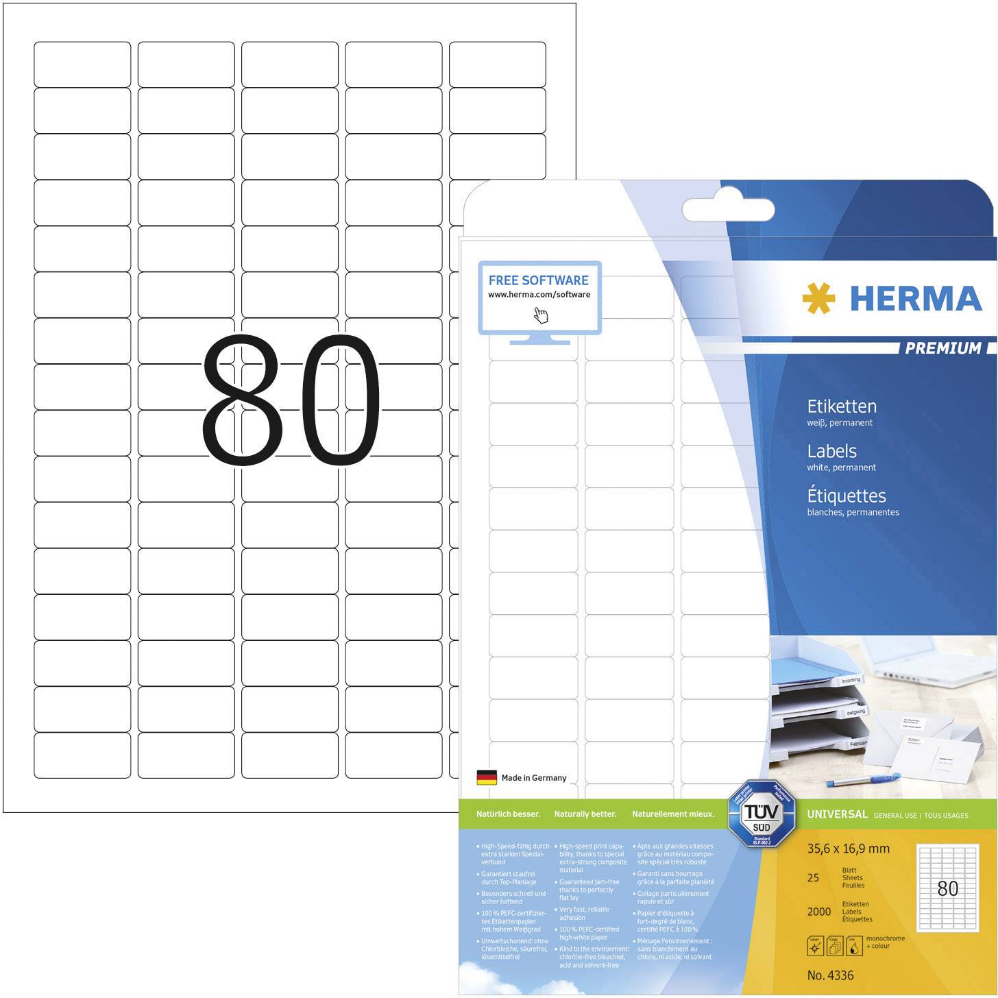 HERMA Etiketten A4 weiß 35,6x16,9 mm Papier matt 2000 St. - 4336