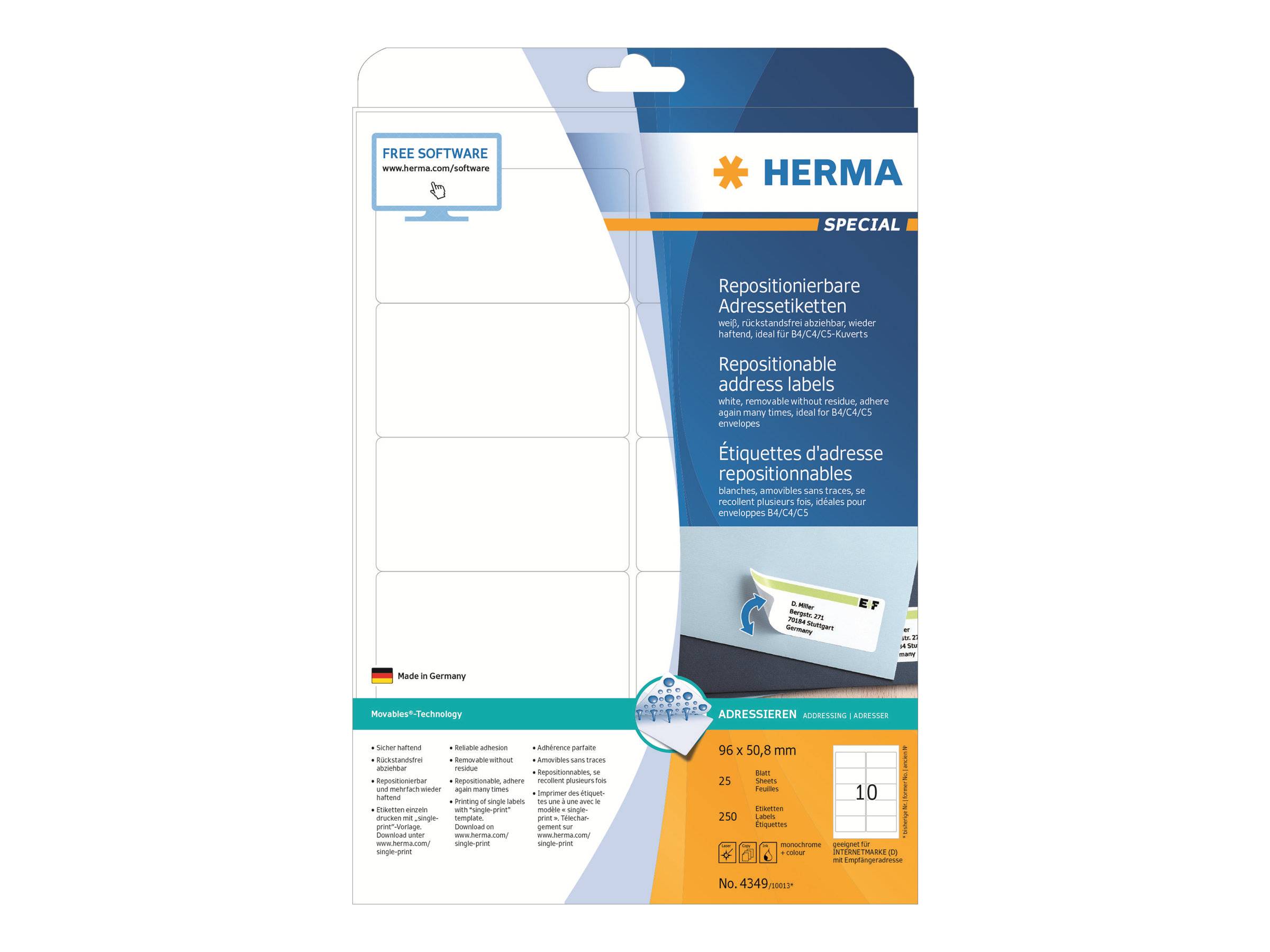 HERMA 4349, Etiketten, HERMA Adressetiketten A4 weiß mm 4349 (BILD1)