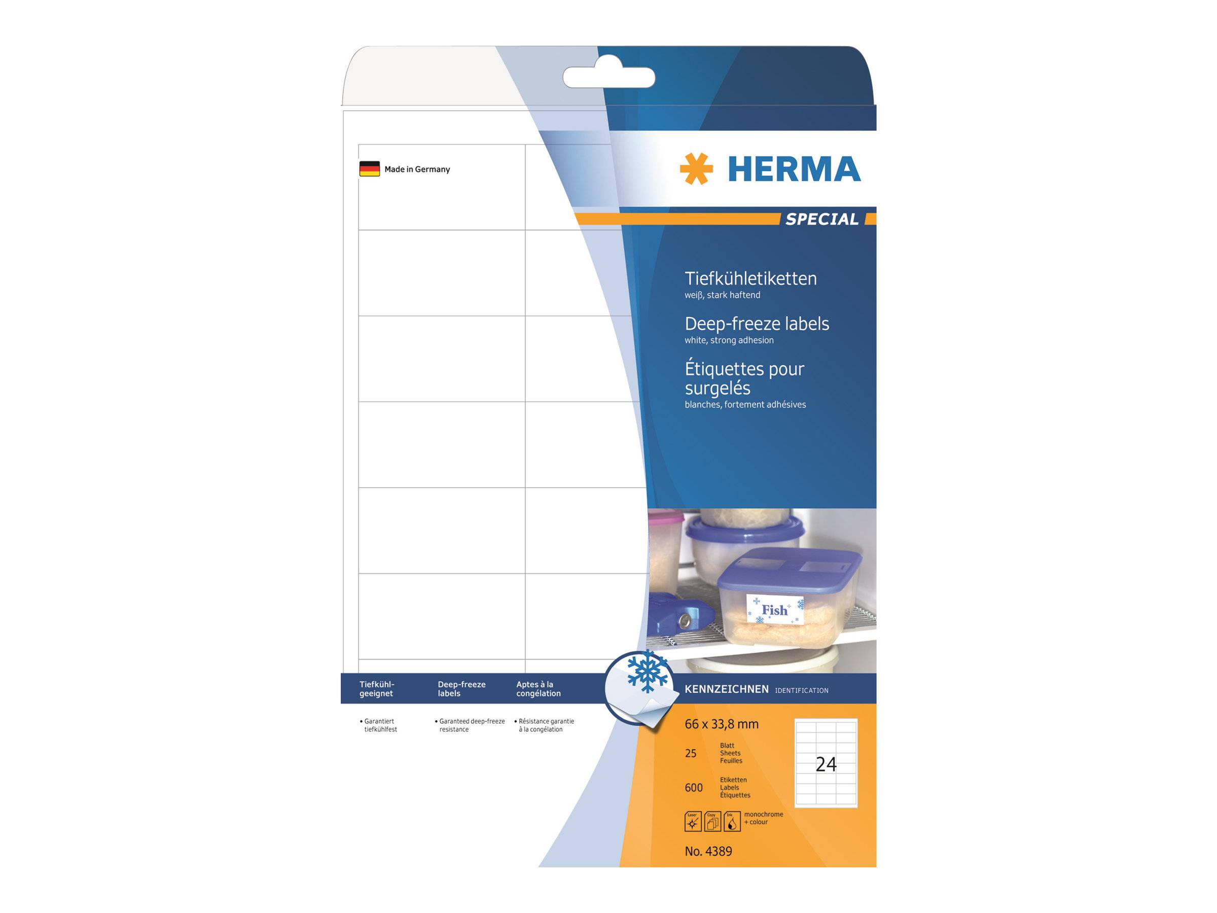 HERMA Tiefkühletiketten A4 weiß 66x33,8 mm Papier 600 St. - 4389