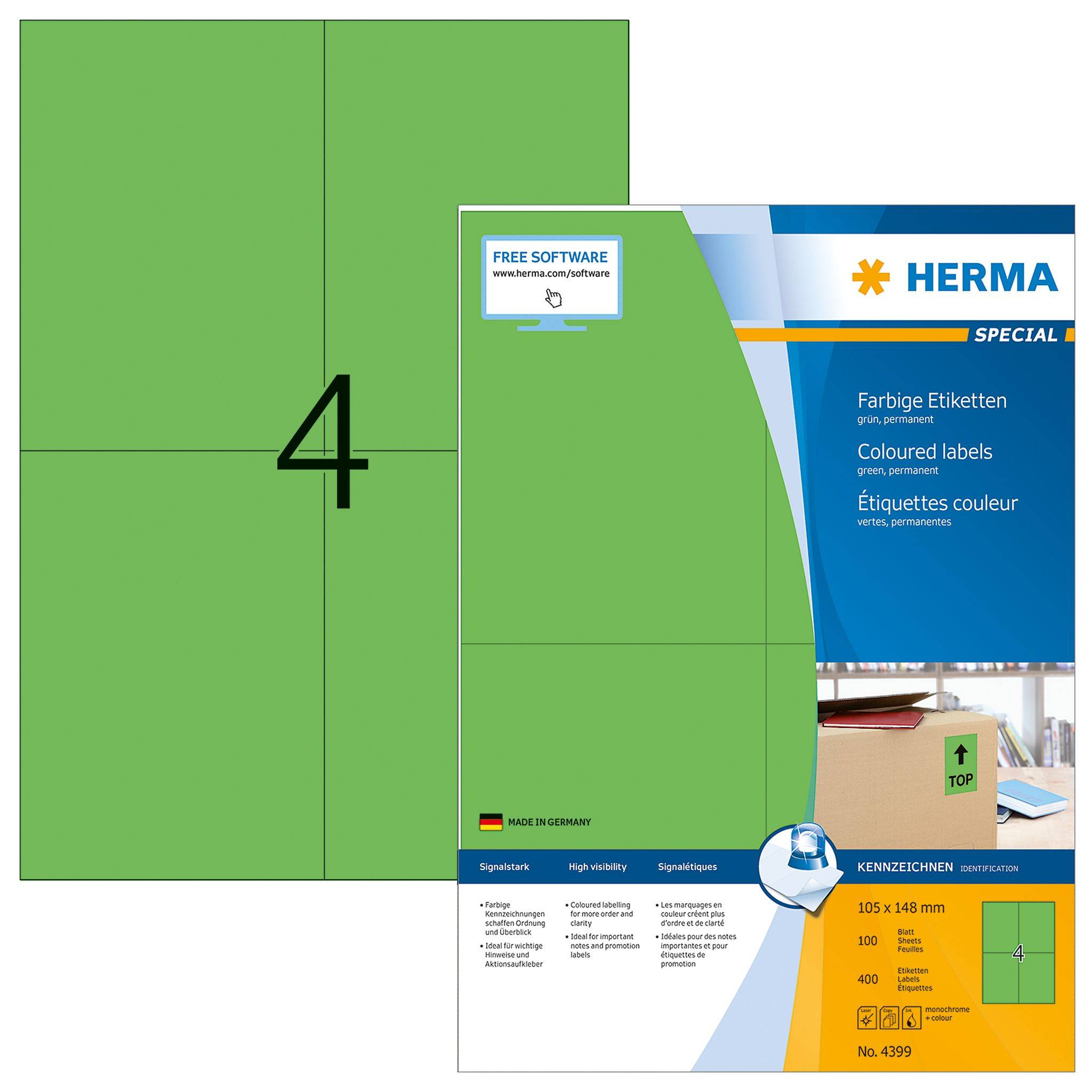 HERMA Etiketten A4 grün 105x148 mm Papier matt 400 St. - 4399