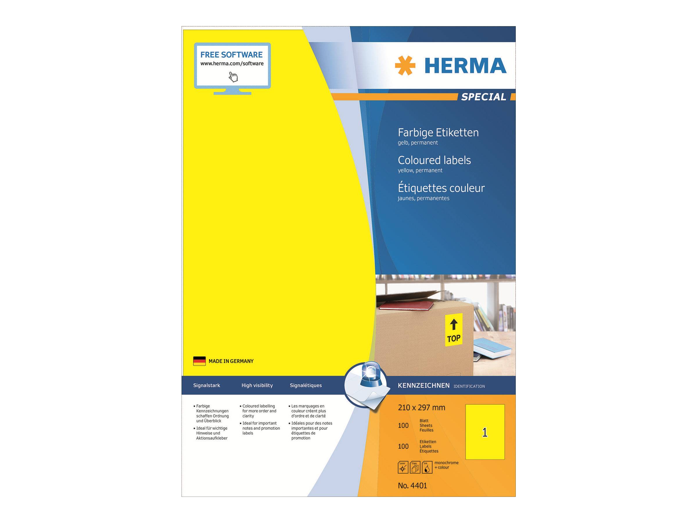 HERMA Etiketten A4 gelb 210x297 mm Papier matt 100 St. - 4401