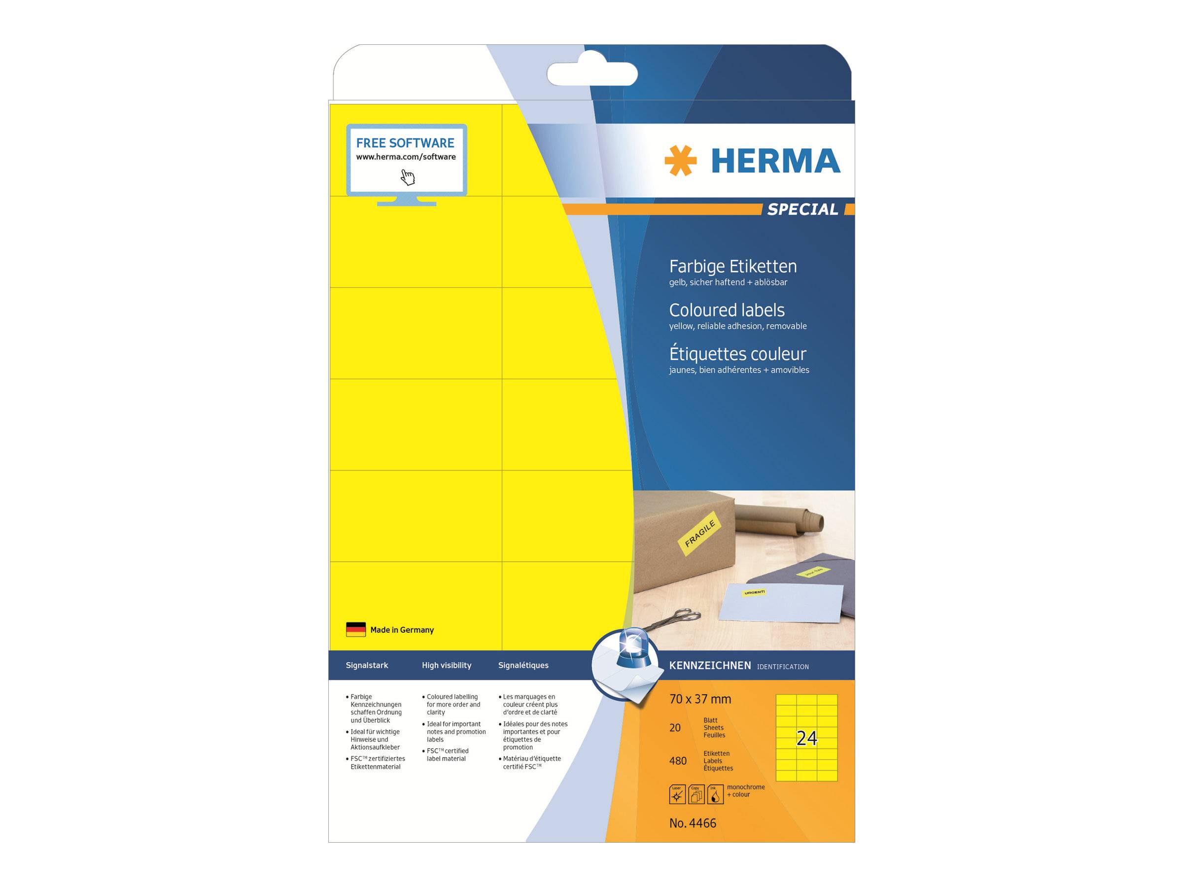 HERMA Etiketten A4 gelb 70x37 mm Papier matt 480 St. - 4466