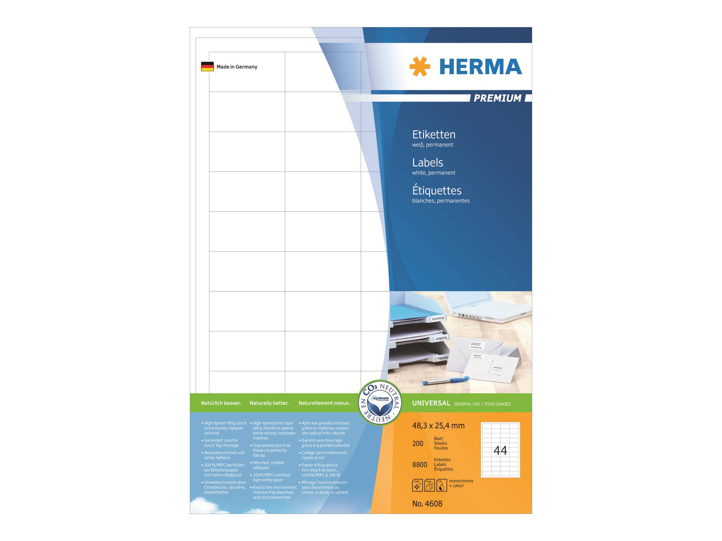 HERMA Etiketten A4 weiß 48,3x25,4 mm Papier matt 8800 St. - 4608