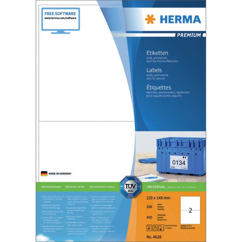 HERMA Etiketten Premium A4 weiß 210x148 mm Papier 400 St. - 4628