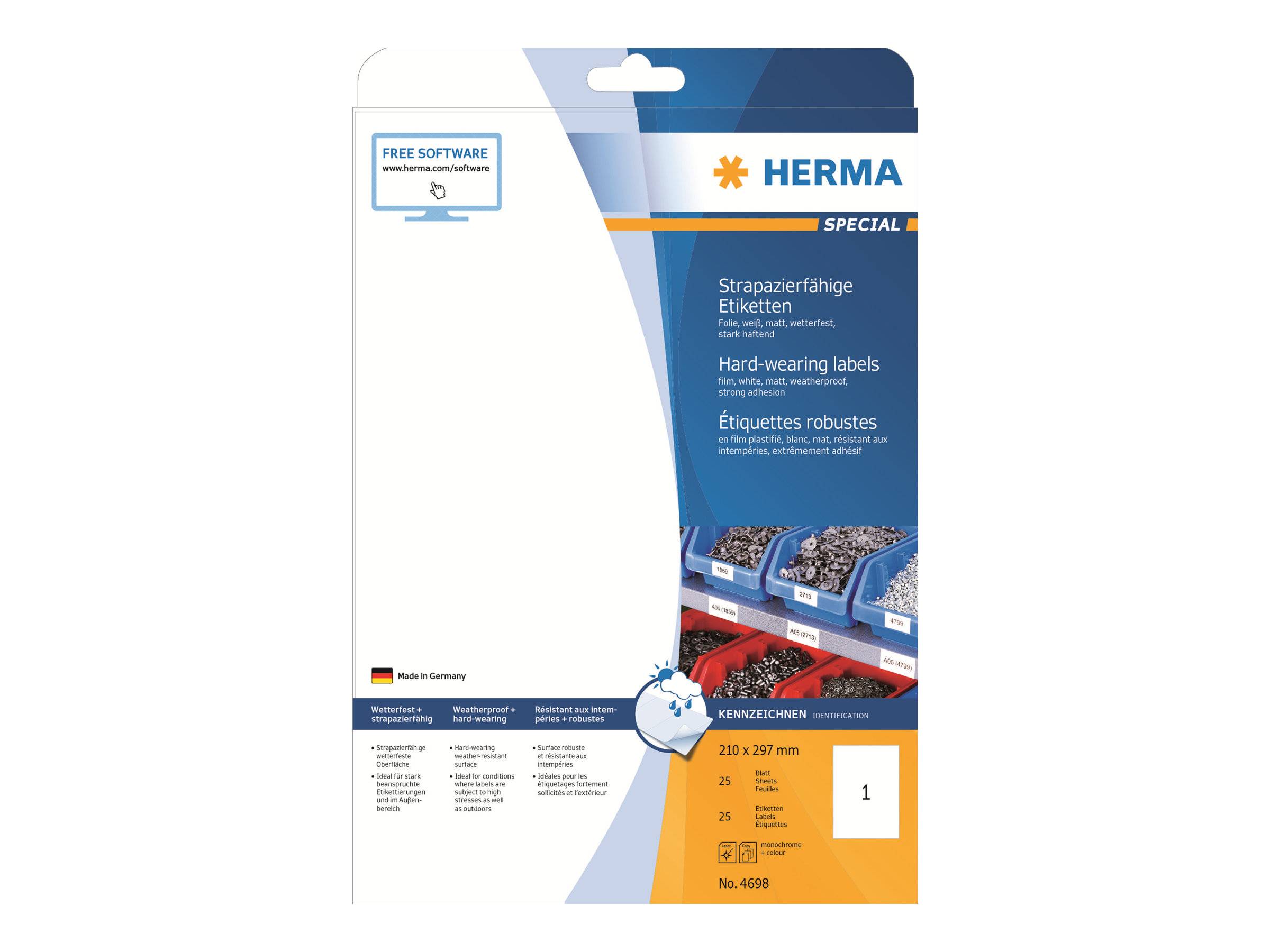 HERMA Etik. strapazierf. A4 weiß 210x297 mm Folie 25 St. - 4698