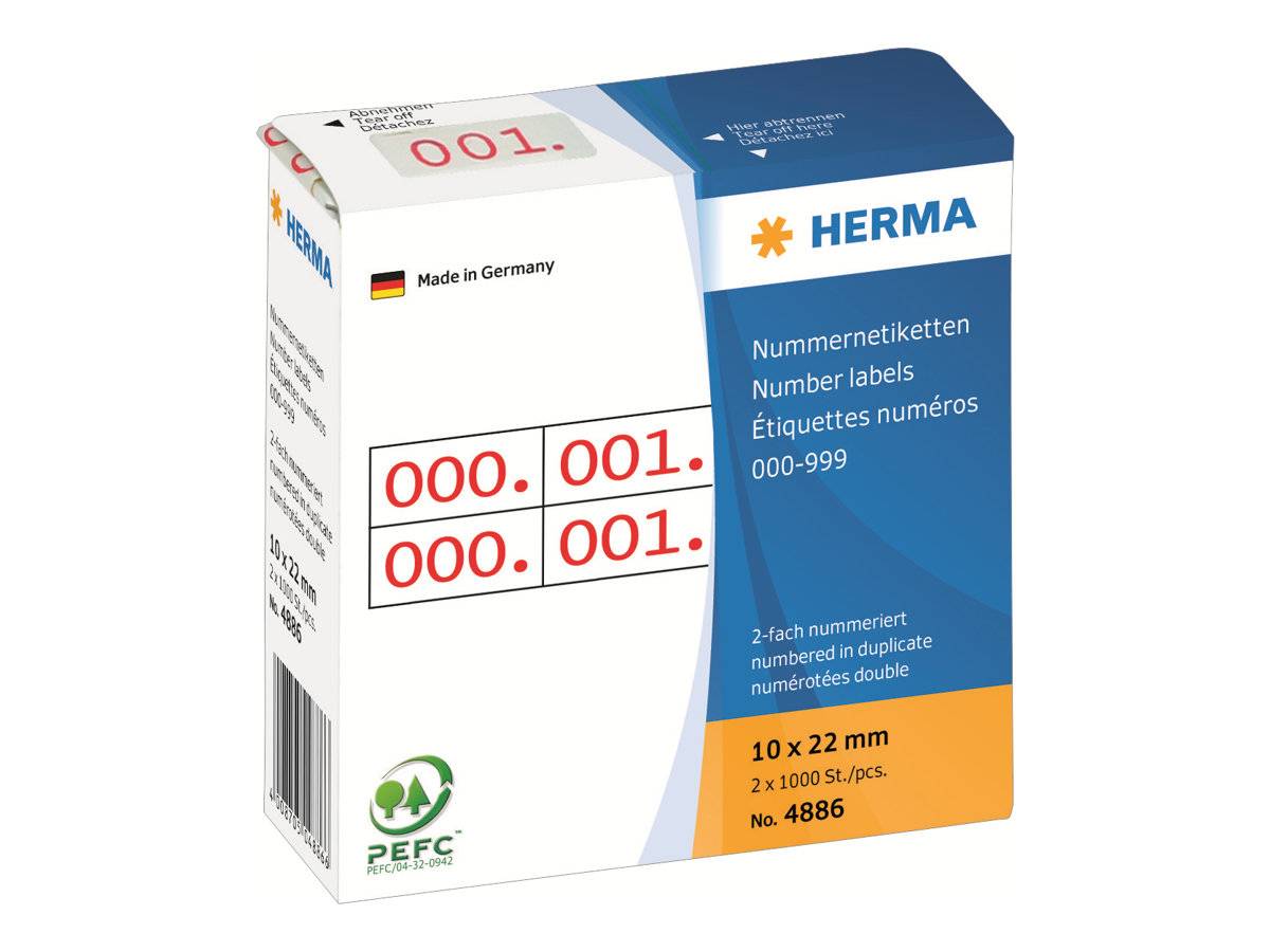 HERMA Nummernetik. doppelt selbstkl. 10x22 mm Aufdruck rot - 4886