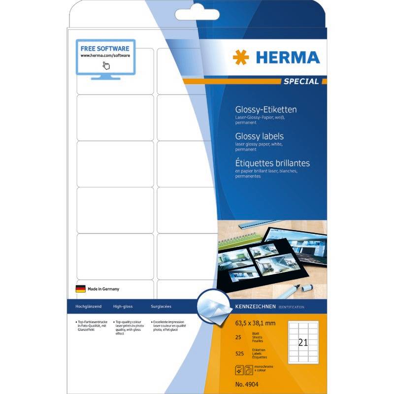 HERMA Etiketten A4 weiß 63,5x38,1   mm Papier glänz. 525 St.