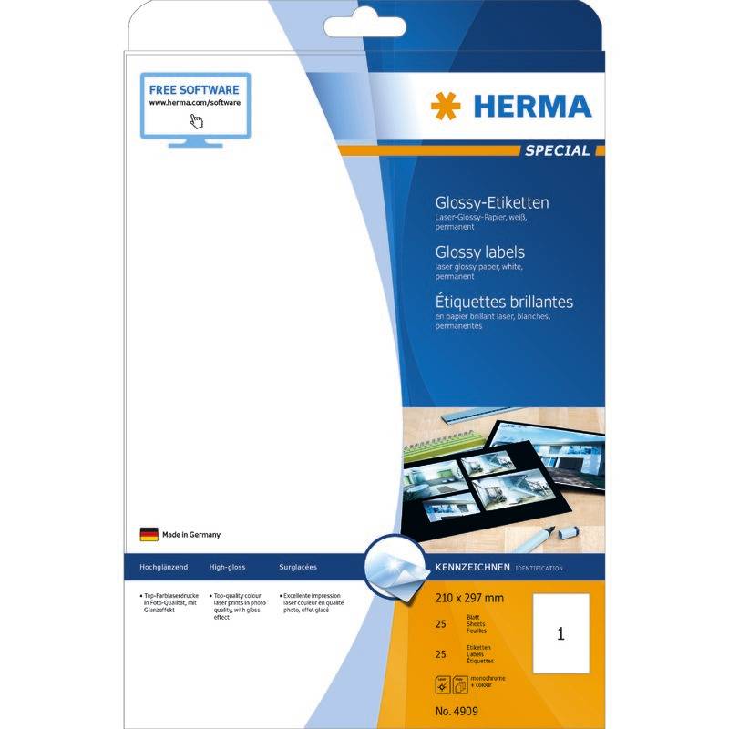 HERMA Etiketten A4 weiß 210x297 mm Papier glänz. 25 St. - 4909