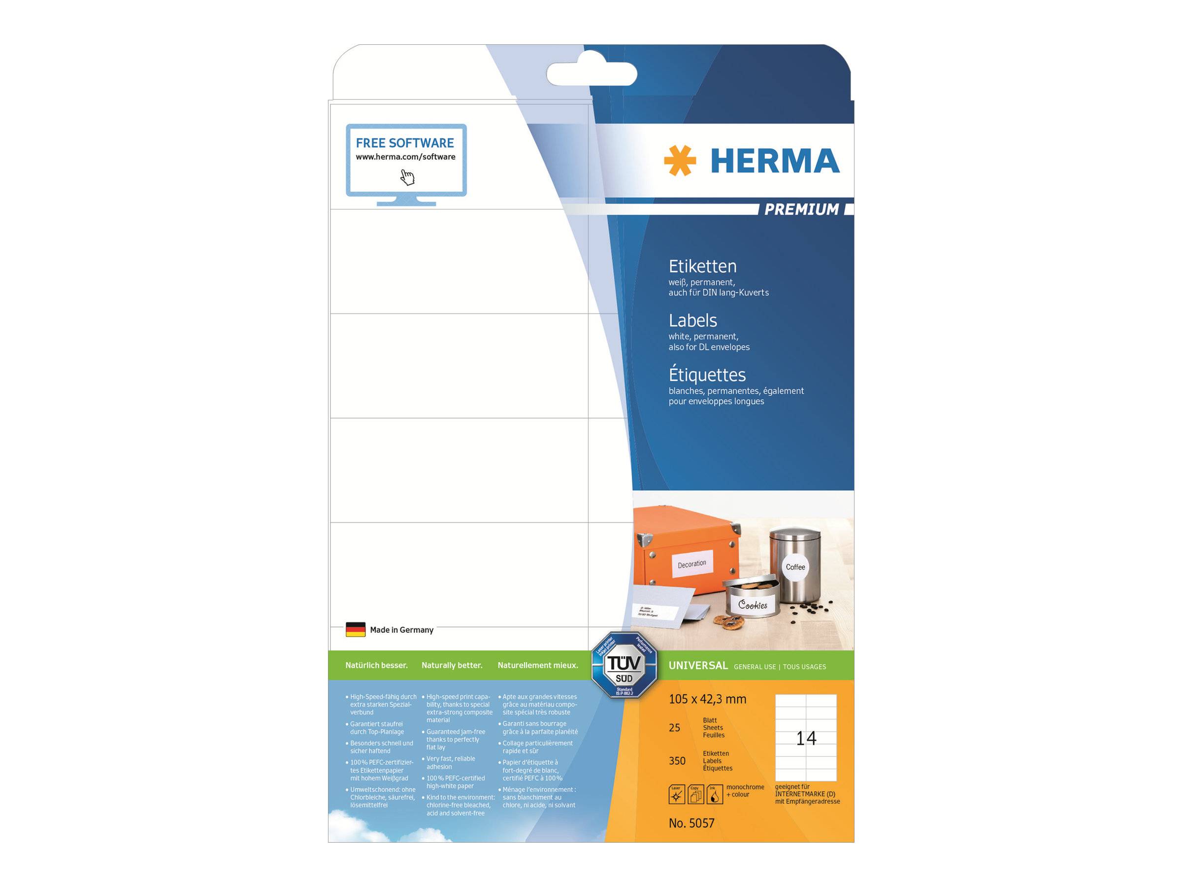 HERMA Etiketten Premium A4 weiß 105x42,3 mm Papier 350 St. - 5057