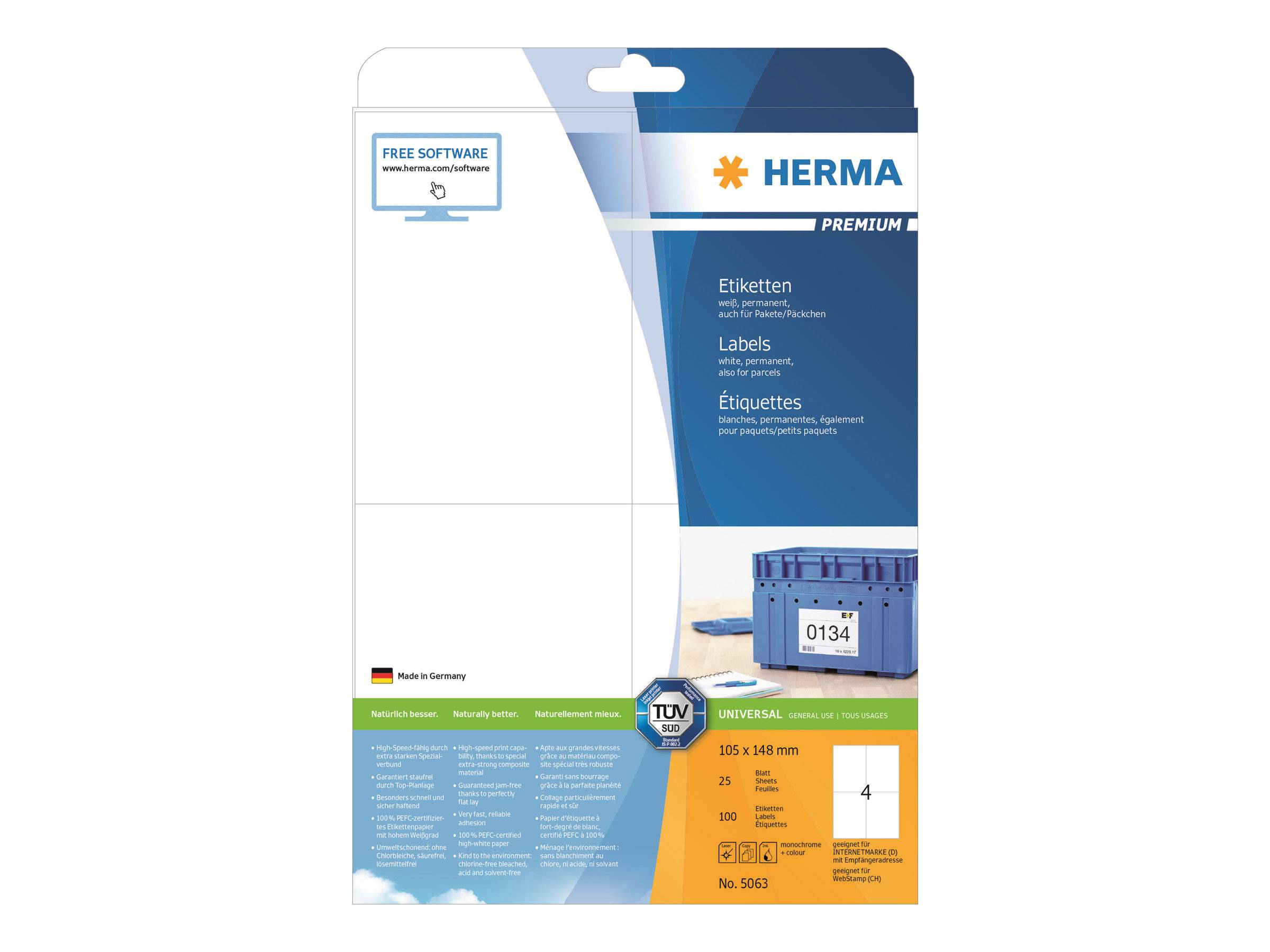 HERMA Etiketten Premium A4 weiß 105x148 mm Papier 100 St. - 5063