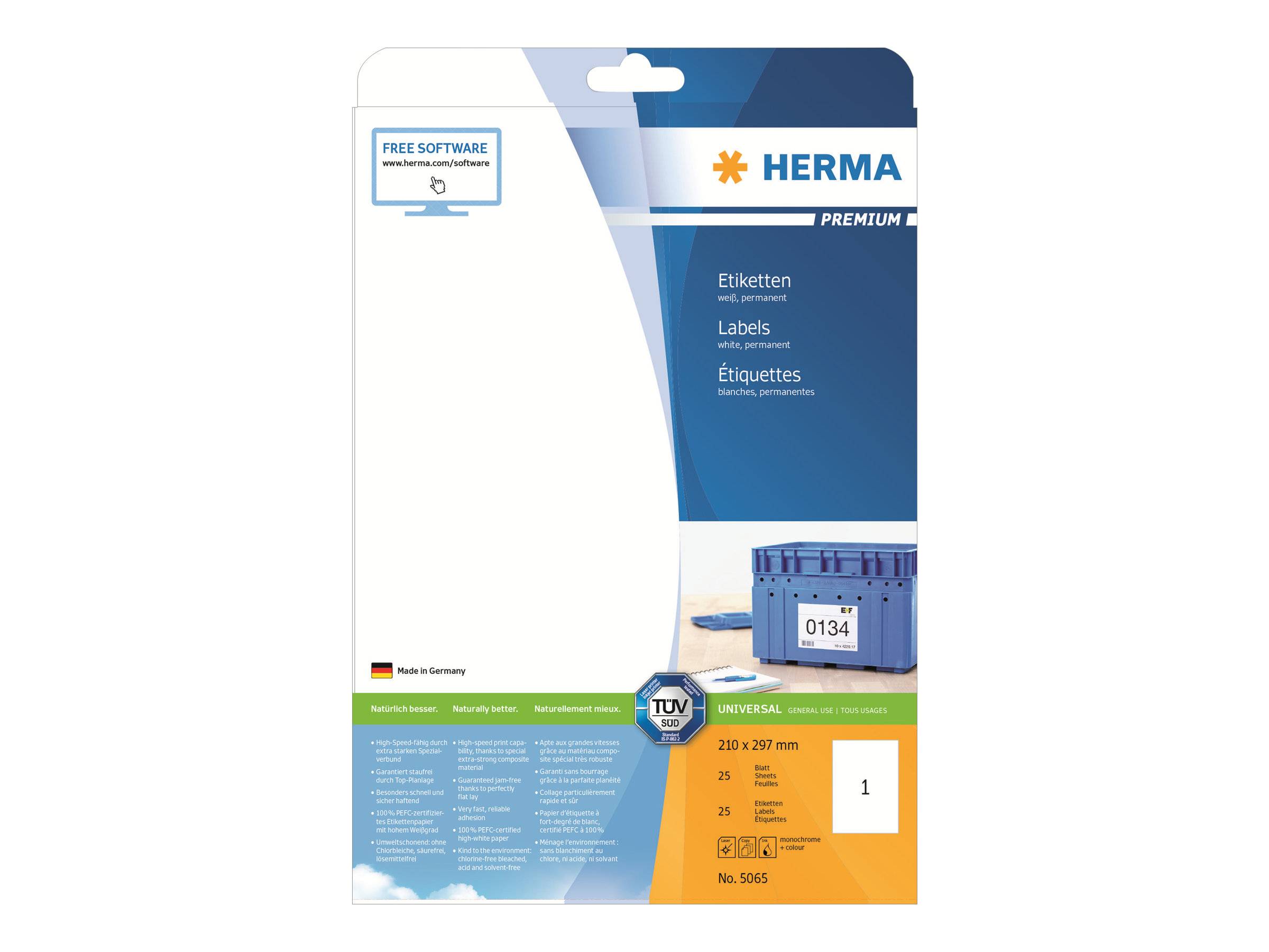 HERMA Etiketten Premium A4 weiß 210x297 mm Papier 25 St. - 5065