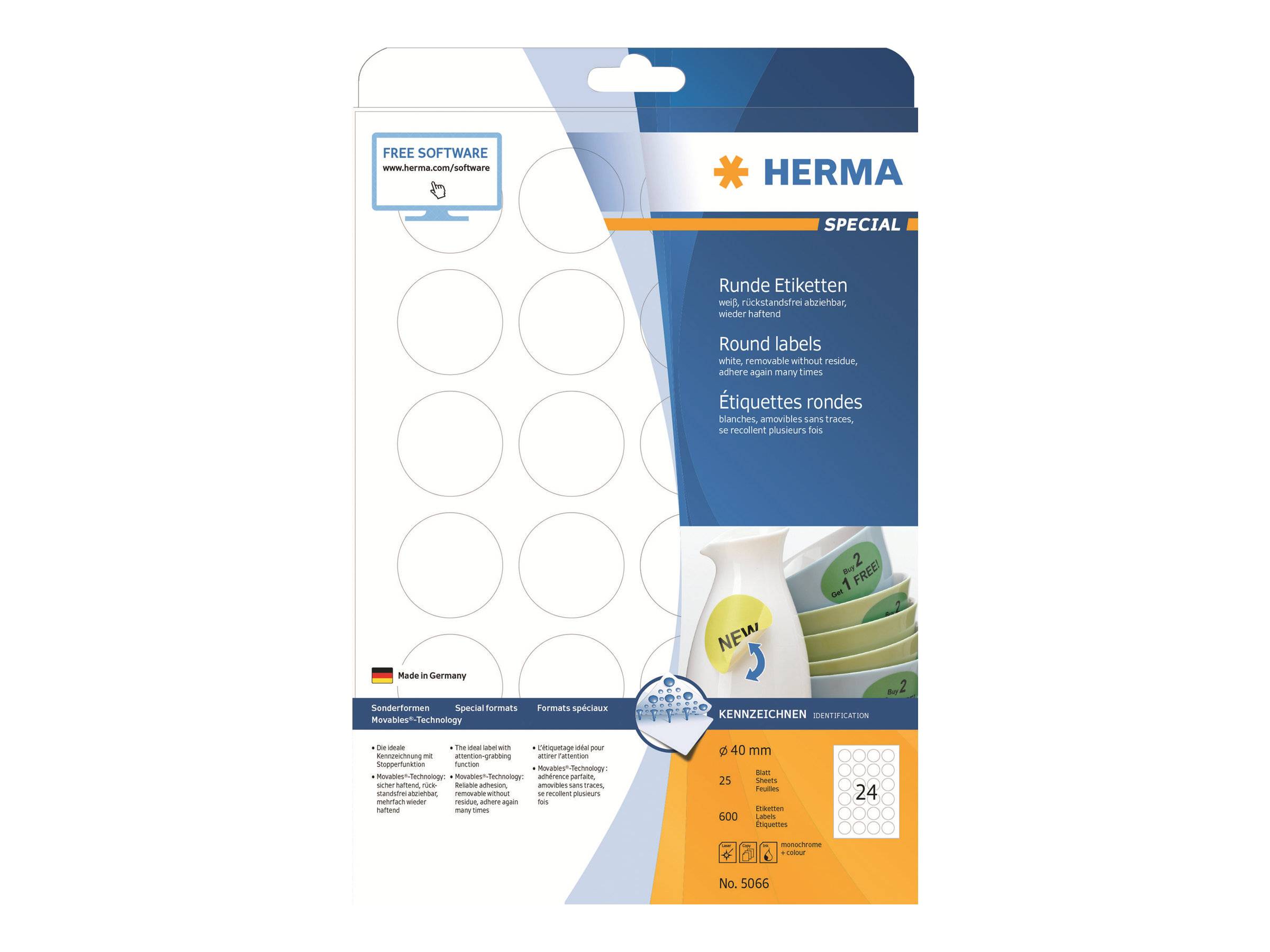 HERMA Etiketten A4 weiß 40 mm ablösbar Papier 600 St. - 5066