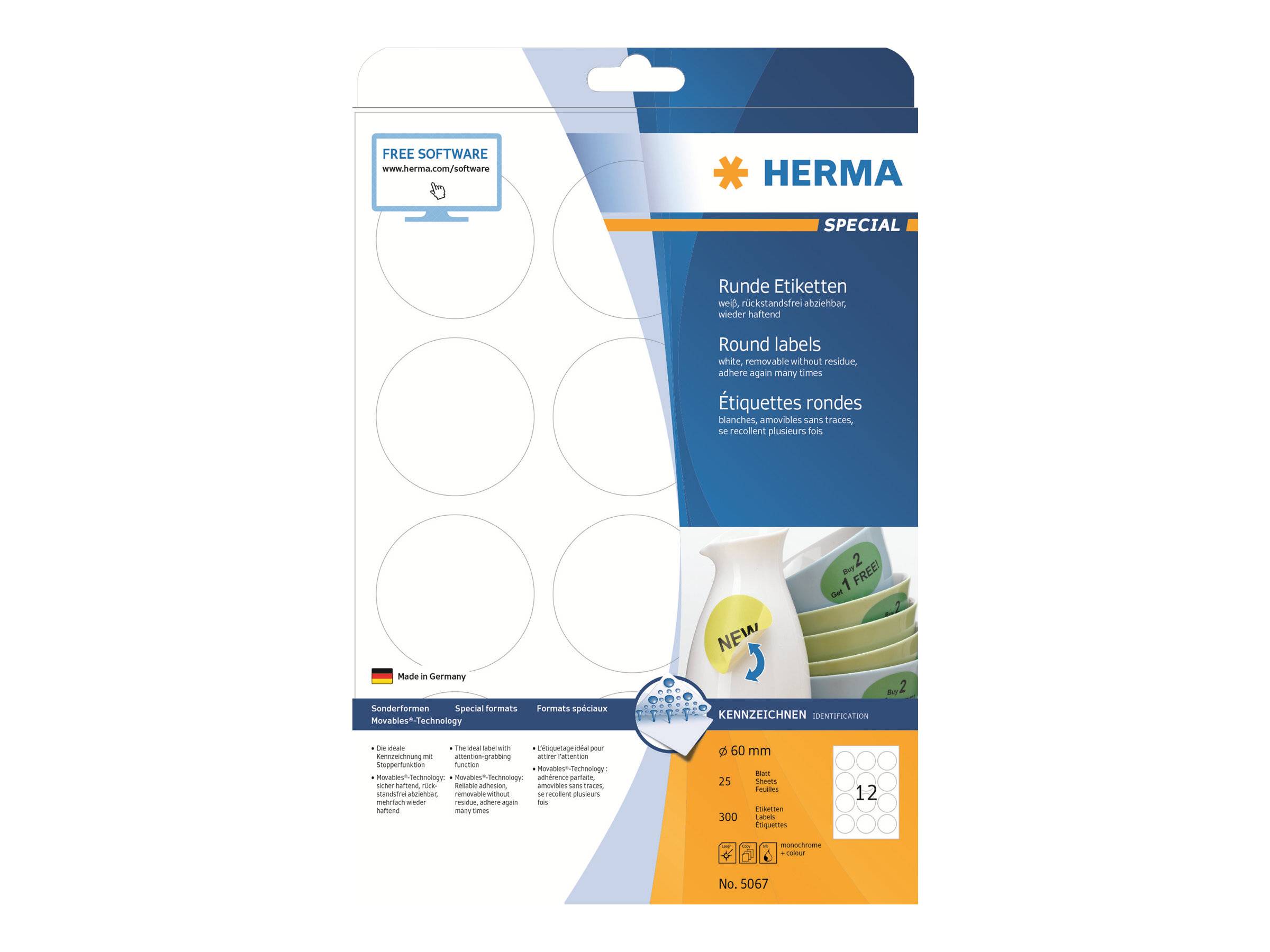 HERMA Etiketten A4 weiß 60 mm ablösbar Papier 300 St. - 5067