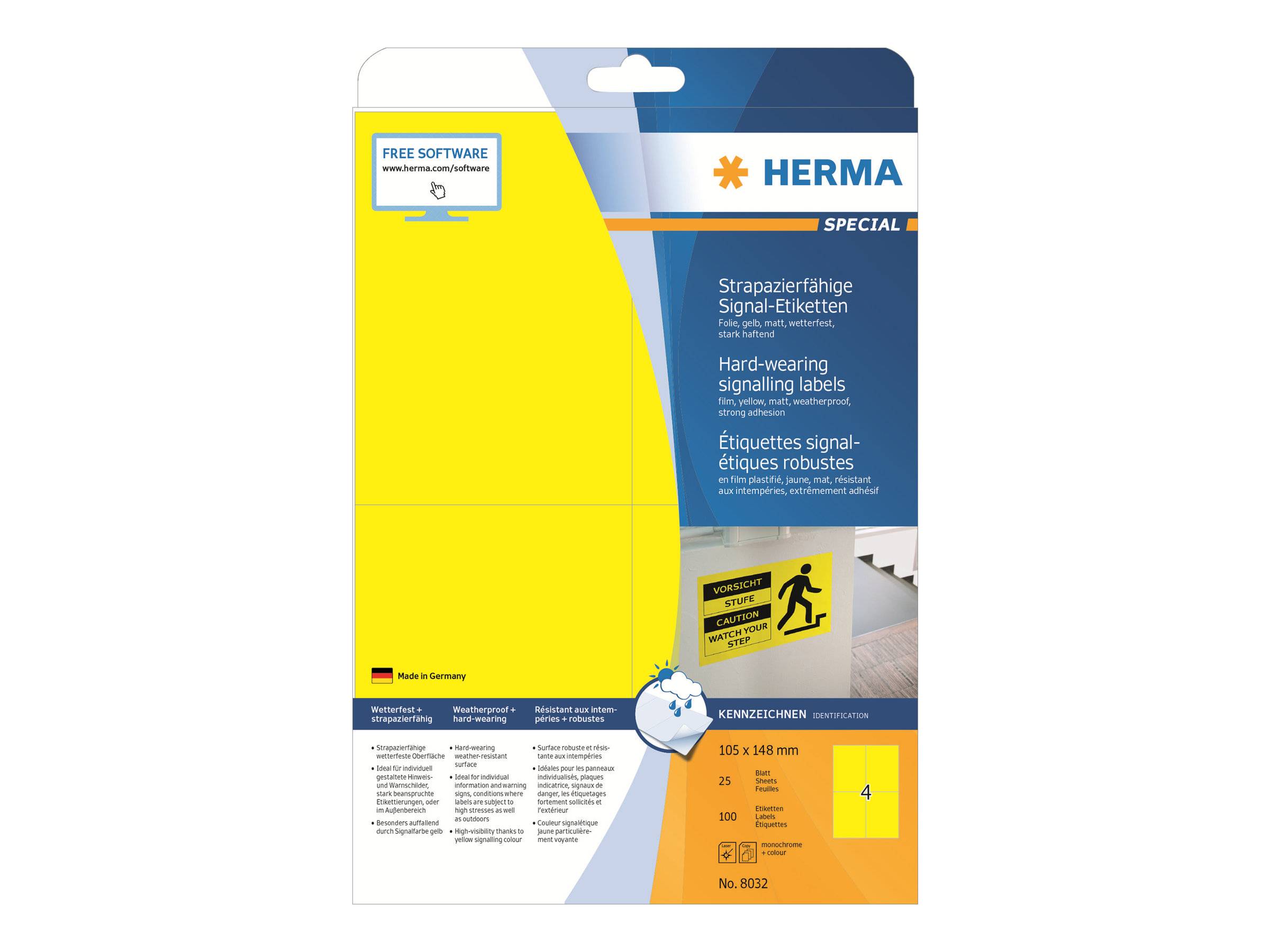 HERMA Signal-Schilder A4 105x148 mm gelb Folie 100 St. - 8032