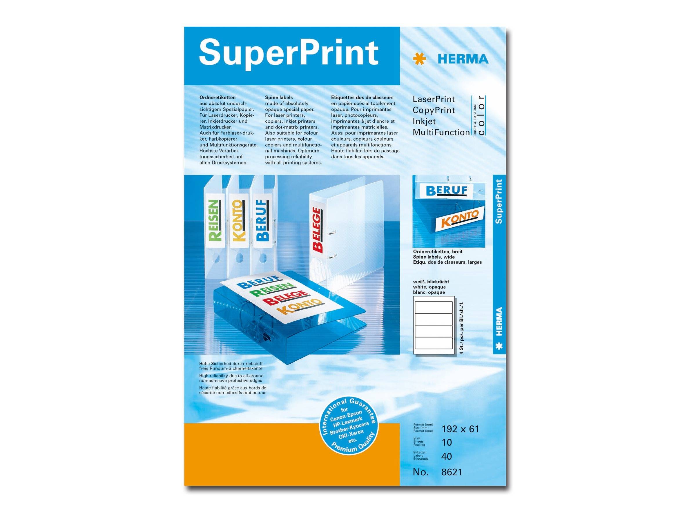 HERMA Ordneretiketten A4 weiß 192x61 mm Papier opak 40 St. - 8621