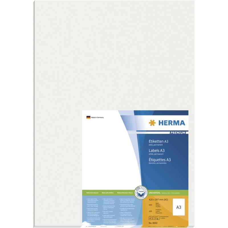 HERMA A3-Etiketten Premium weiß 297x420 mm Papier 100 St. - 8692