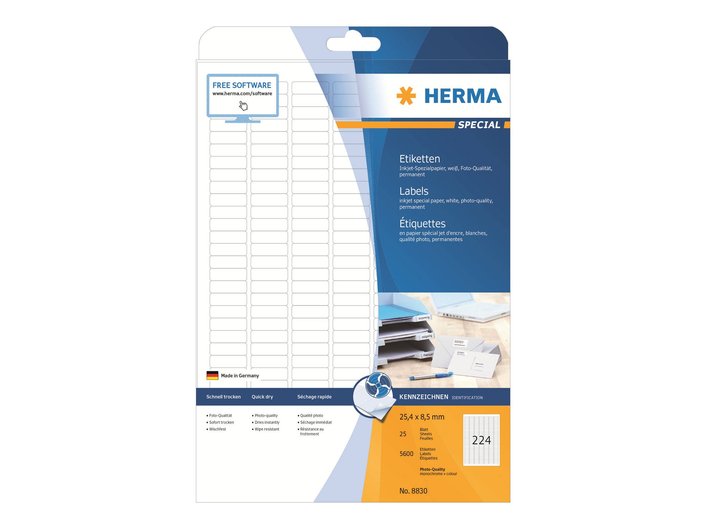 HERMA Inkjet-Etiketten A4 weiß 25,4x8,5 mm Papier 5600 St. - 8830