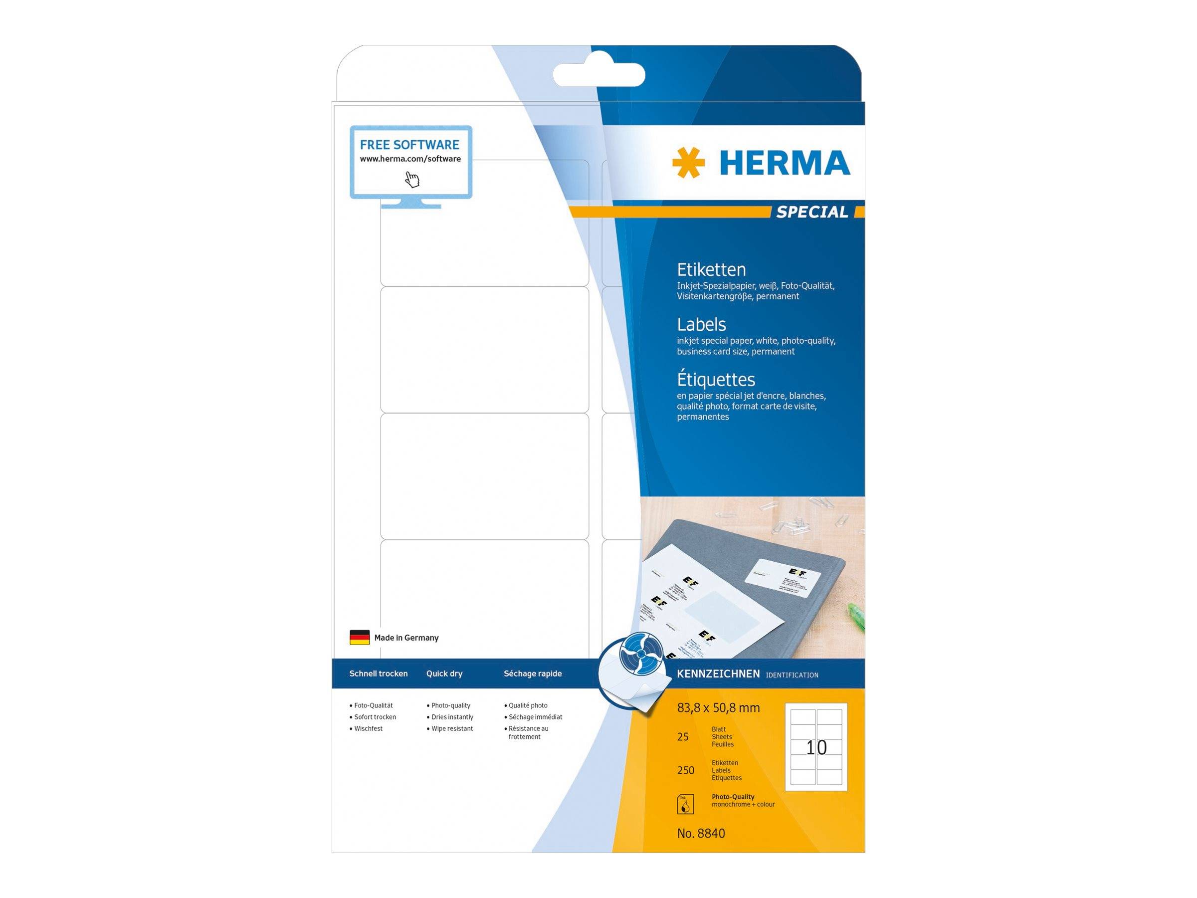 HERMA Inkjet-Etiketten A4 weiß 83,8x50,8 mm Papier 250 St. - 8840