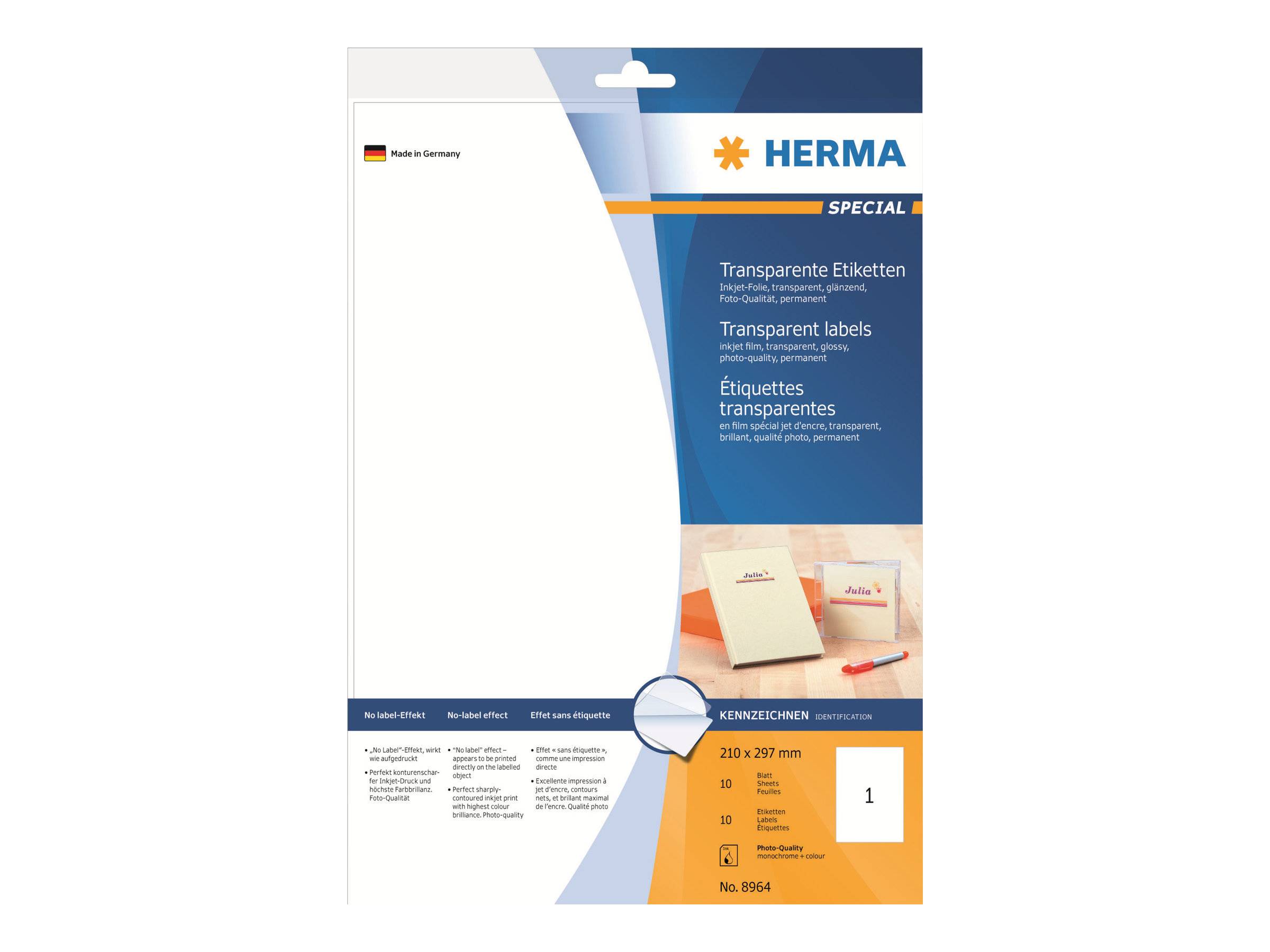 HERMA Inkjet Folien-Etik. A4 transp 210x297 mm glänz. 10 St. - 8964