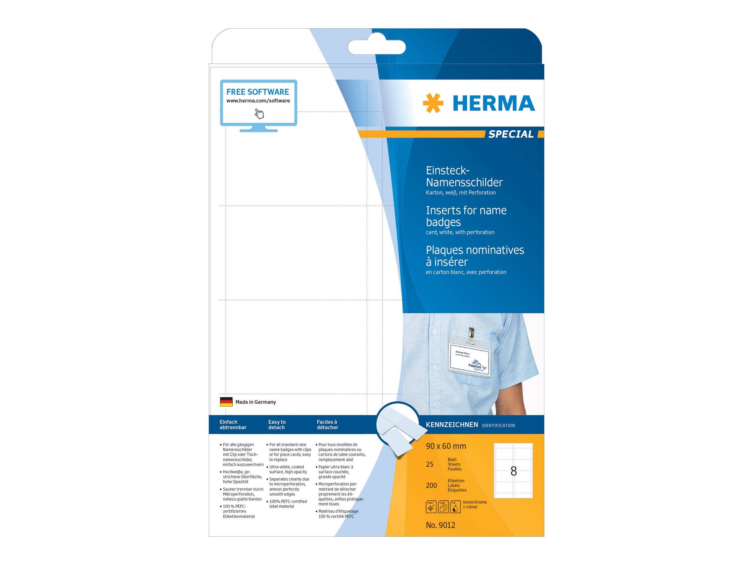 HERMA Namens-Einsteckschild. A4 90x60 mm weiß Karton 200 St. - 9012