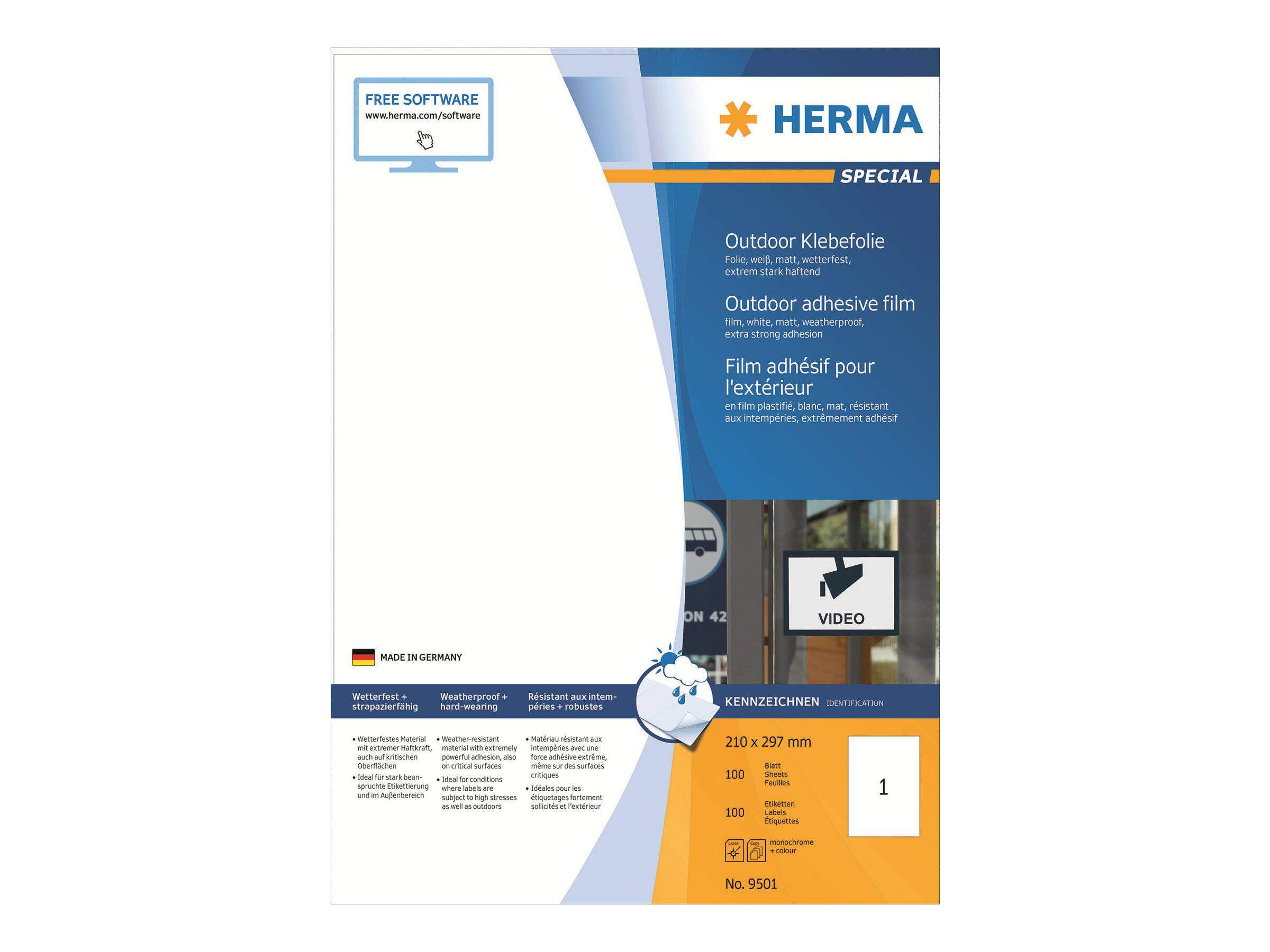 HERMA Etik. A4 Outdoor Klebefolie weiß 210x297 mm 50 St. - 9501