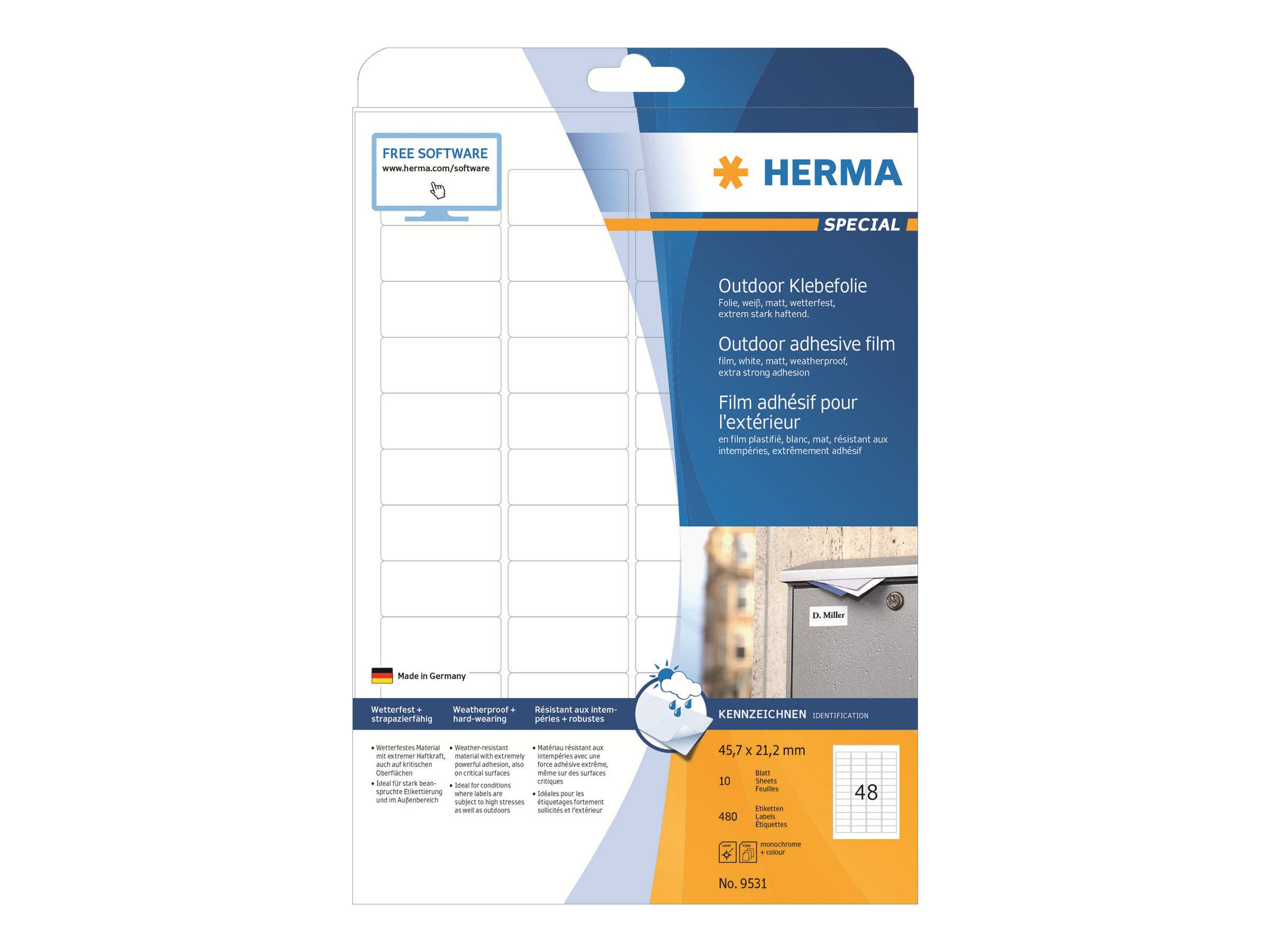 HERMA Etik. A4 Outdoor Klebefolie weiß 45,7x21,2 mm 480 St. - 9531