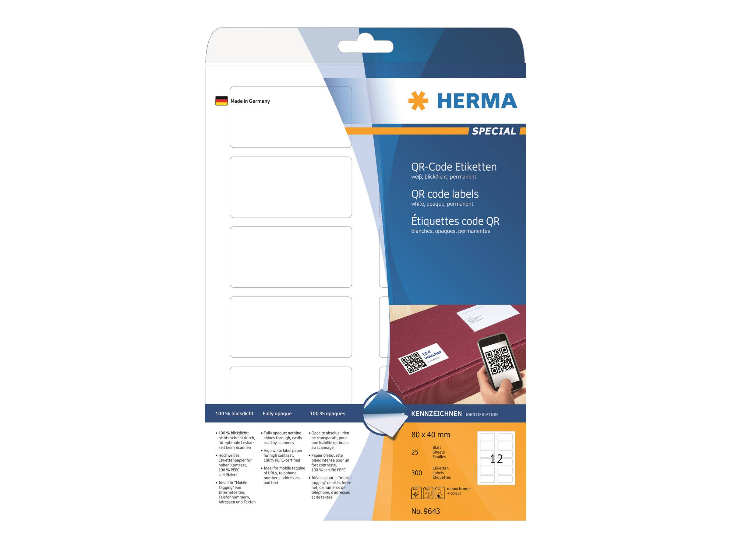 HERMA QR-Code Etik. A4 80x40 mm weiß 300 St. - 9643