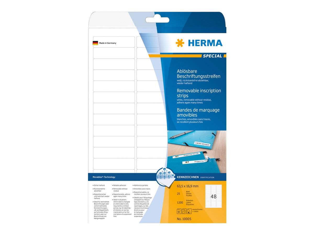 HERMA Ablösb. Streifen A4 63,5x16,9 mm weiß Papier 1200 St. - 10005